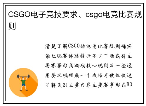 CSGO电子竞技要求、csgo电竞比赛规则
