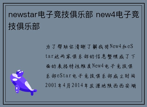newstar电子竞技俱乐部 new4电子竞技俱乐部